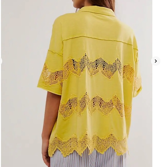NWT Free People We The Free Luca Button Down Shirt Lace Small Citronelle Yellow - Picture 2 of 12